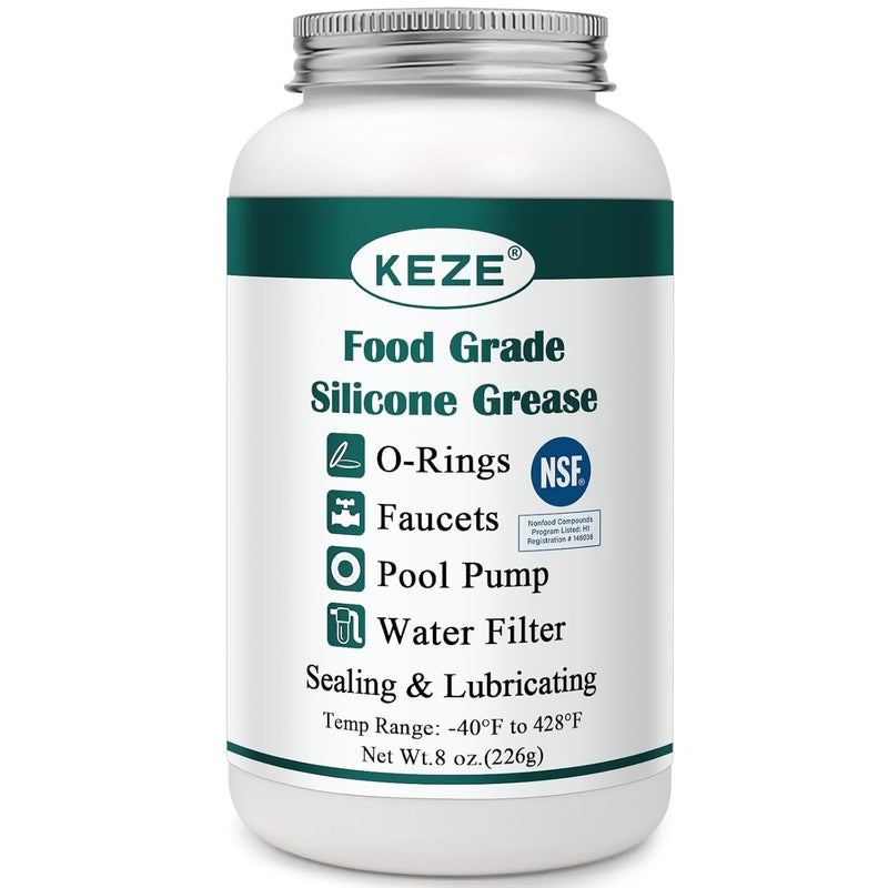Keze Pool Lube for O Ring Food Grade Waterproof Silicone Faucet Grease for Pool Filter Plumbing Plastic Parts Gasket Valve Rubber Seals Paste with Brush Top Can 8 OZ - Image 1